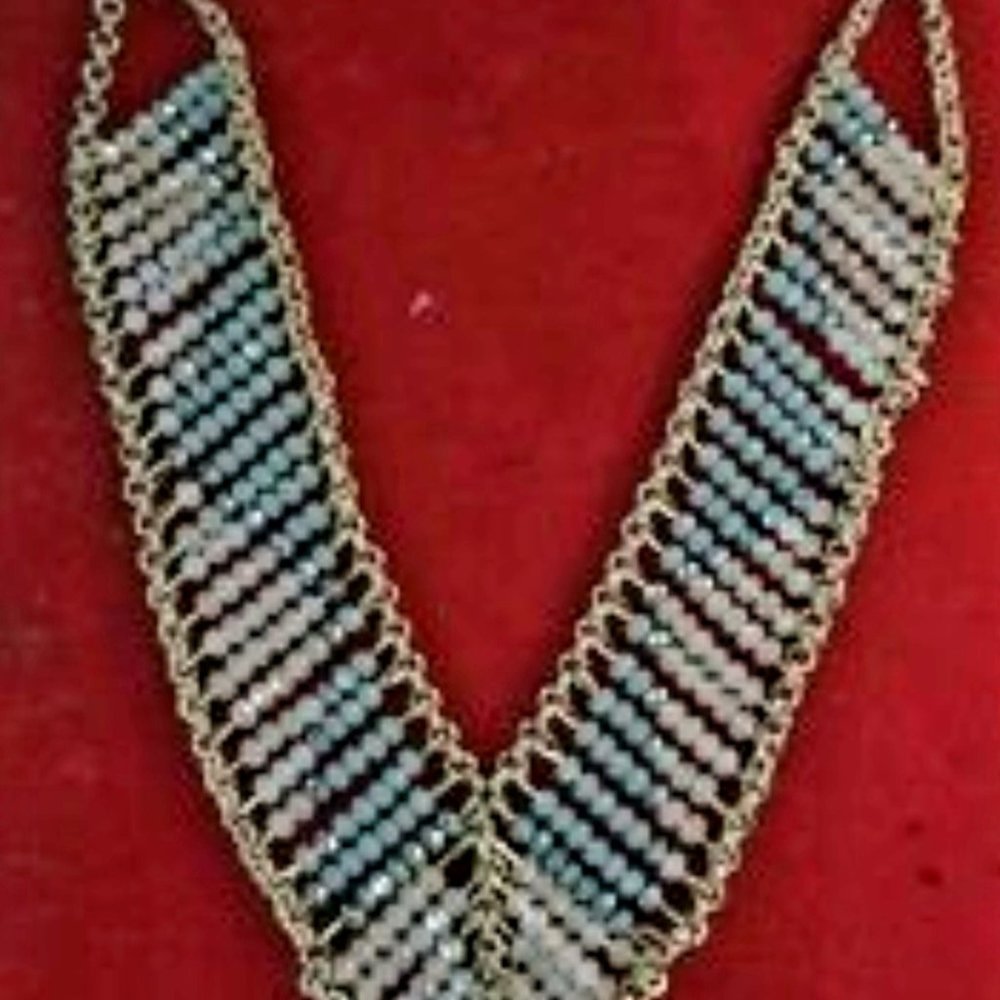 Unique Beaded V Necklace / Gold Plated Over Sterling Silver